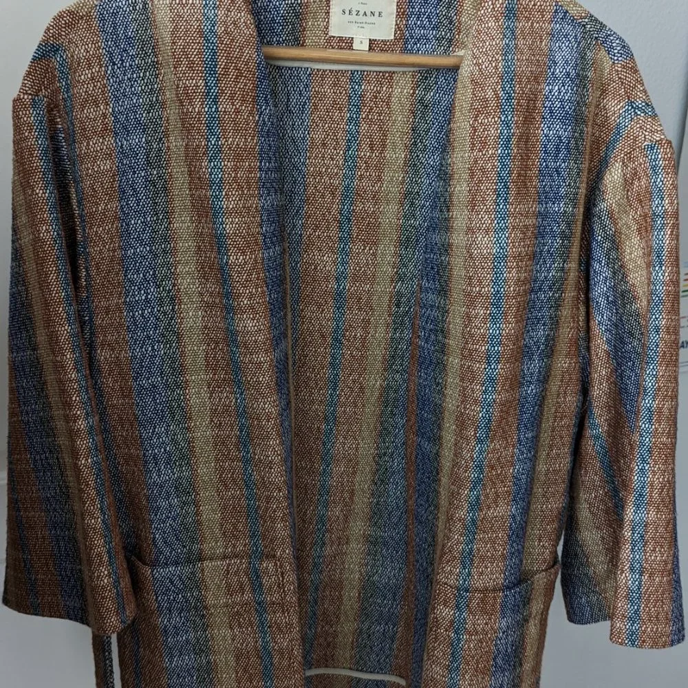 Sezane, Karena Jacket - Blue Brown Jacquard - Picture 7 of 11
